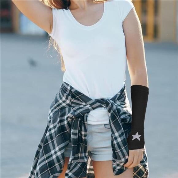 Women Goth Arm Sleeve Goth Arm Warmers Y2k Knitted Fingerless Warm Gloves With - Picture 3 of 8